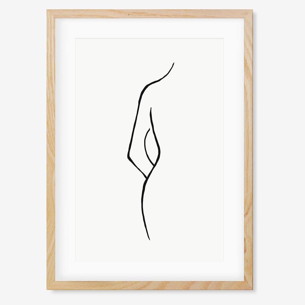Nude Back Line Art Print - Oak Frame - Abstract House