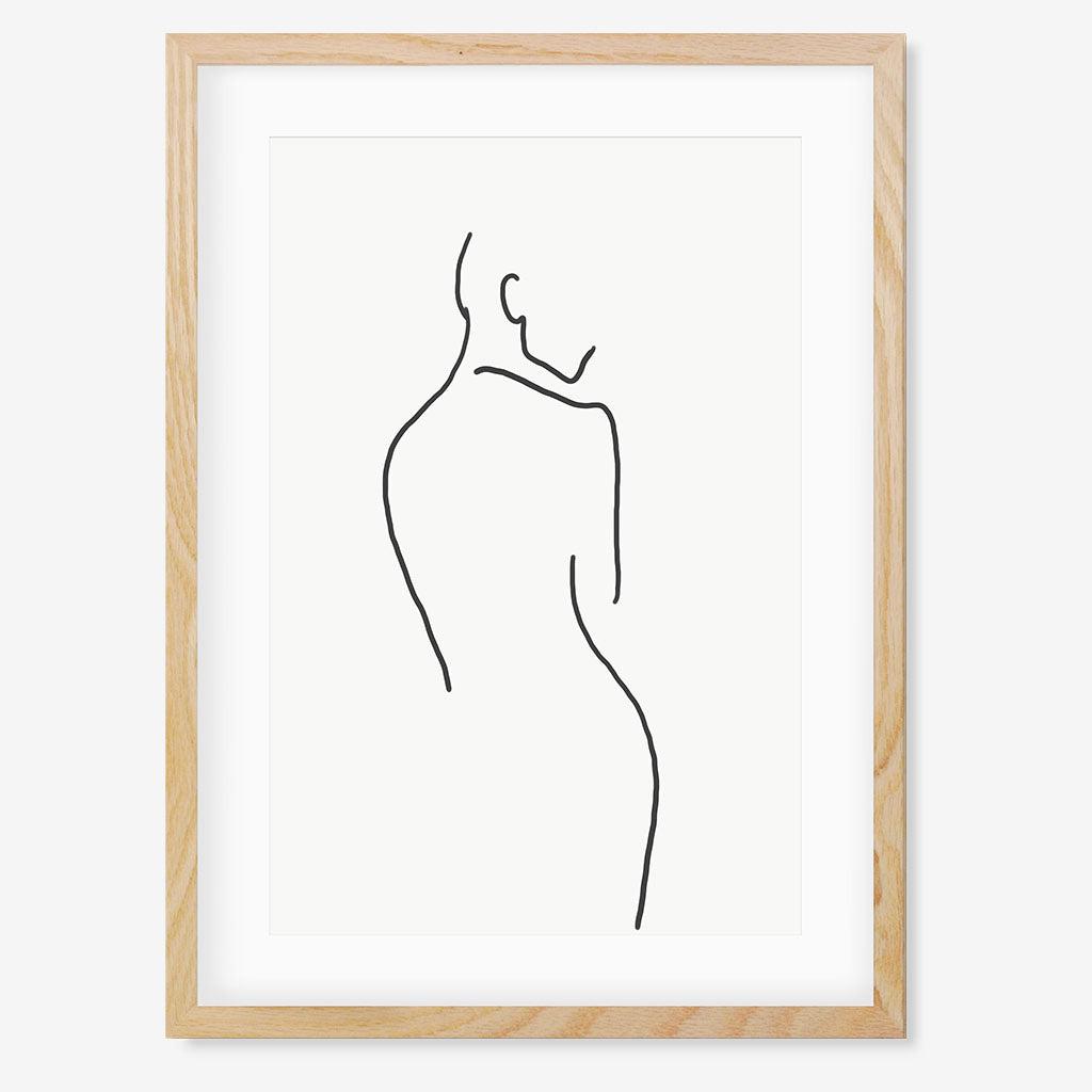Figure Line Art Print - Oak Frame - Abstract House