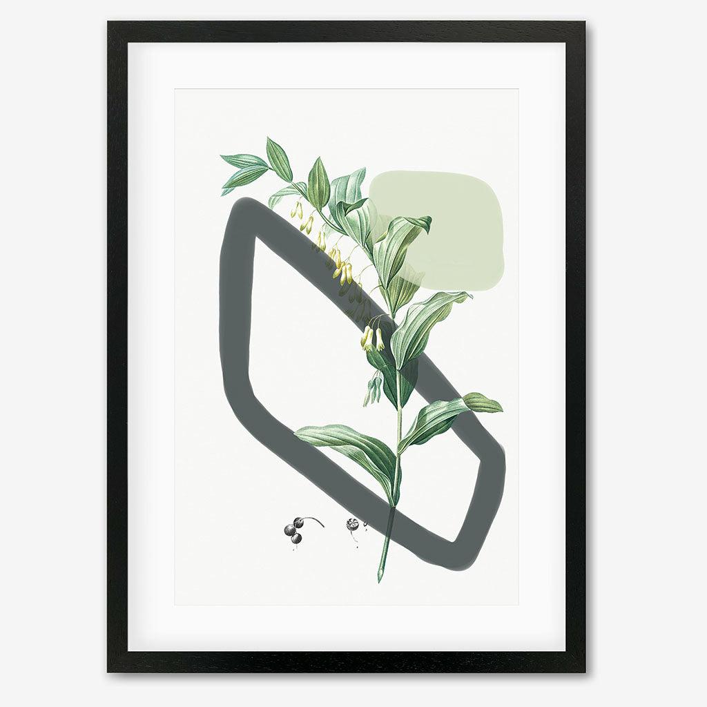 Vintage Plant With Shapes Art Print - Black Frame - Abstract House