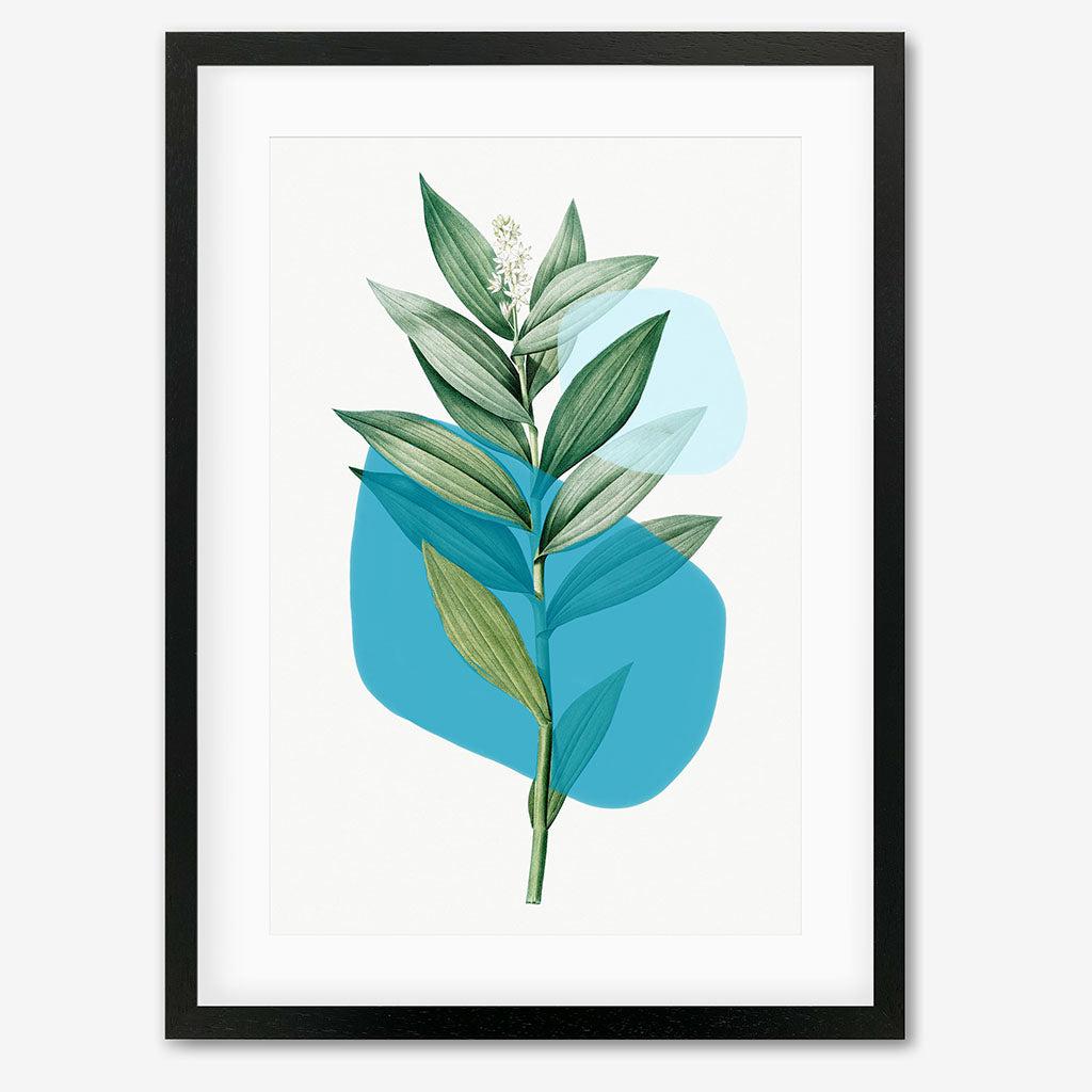 Botanical Leaf With Abstract Shapes Art Print - Black Frame - Abstract House