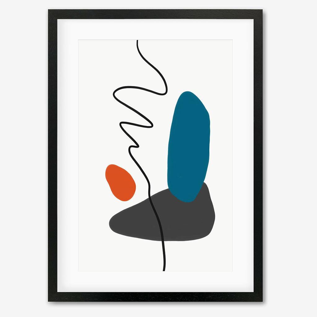 Modern Shapes With Line Art Print - Black Frame - Abstract House
