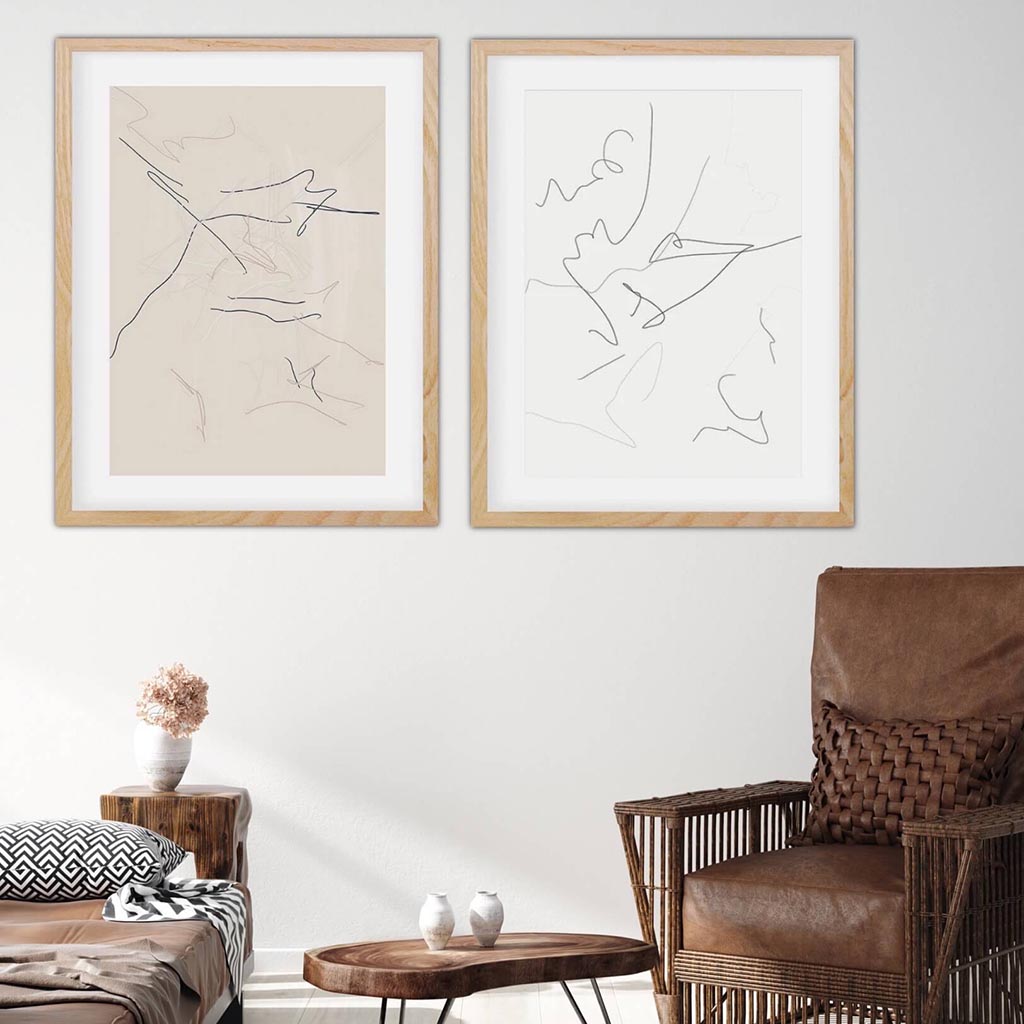 Modern Neutral Line Art - Print Set Of 2-framed-Wall Art Print Set Of 2-Abstract House