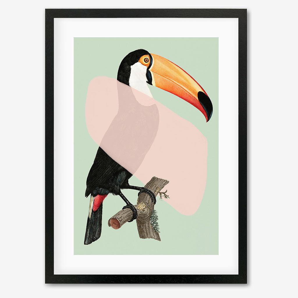 Mint Toucan In Blush Pop Art Print - Black Frame - Abstract House