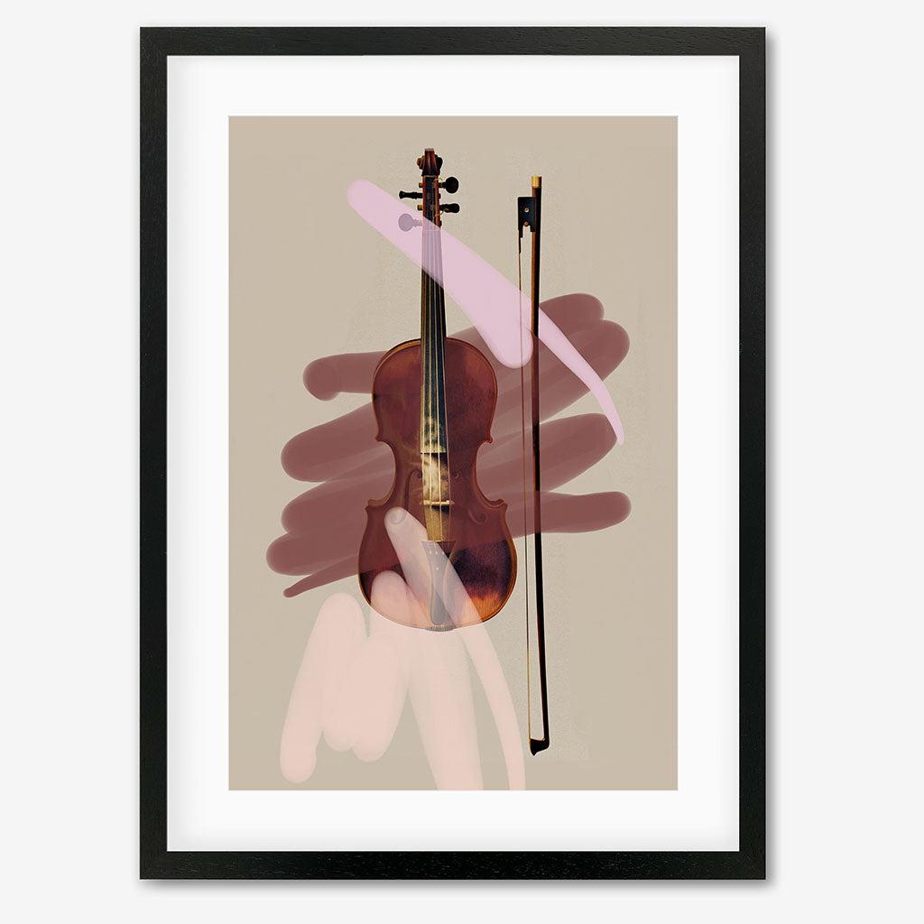 Pink Violin Contemporary Art Print - Black Frame - Abstract House