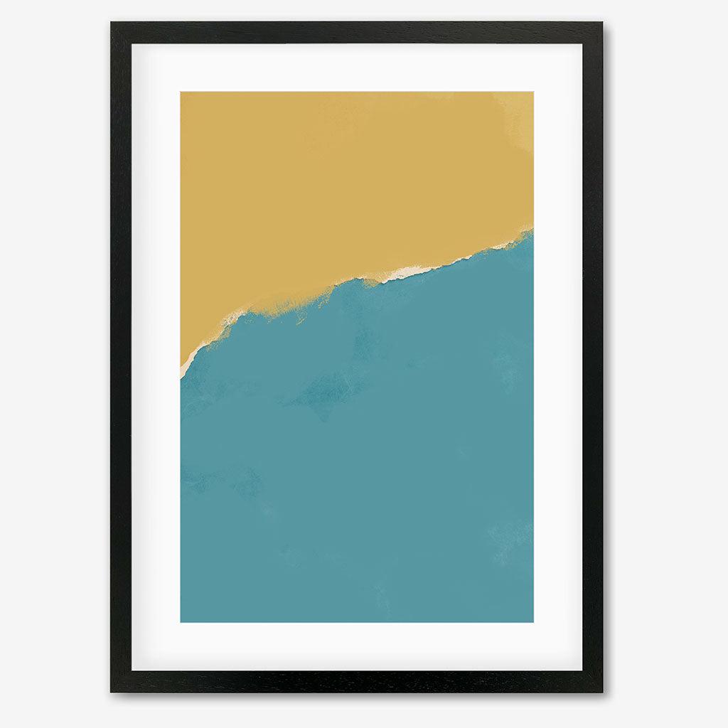 Mustard and Teal Two-Tone Art Print - Black Frame - Abstract House