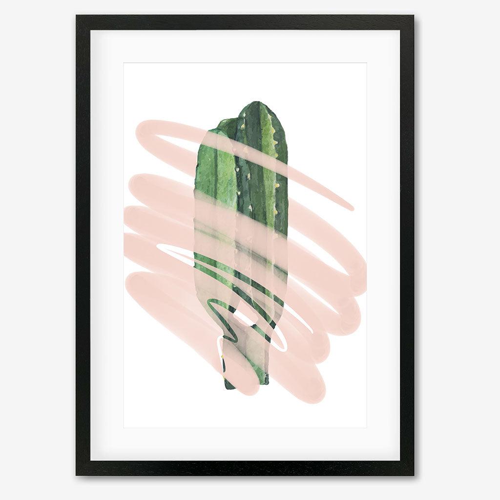 Modern Cactus Illustrated Art Print - Black Frame - Abstract House