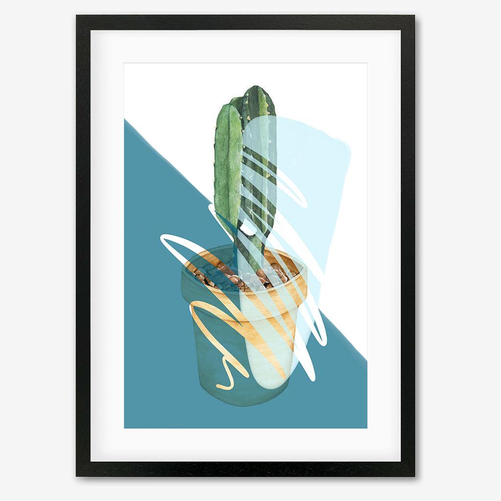 Cactus In A Pot Art Print - Black Frame - Abstract House