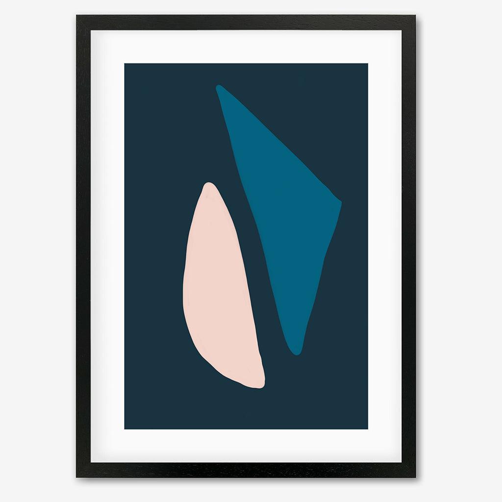 Navy & Pink Shapes Art Print - Black Frame - Abstract House