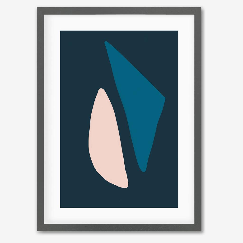 Navy & Pink Shapes Art Print - Grey Frame - Abstract House