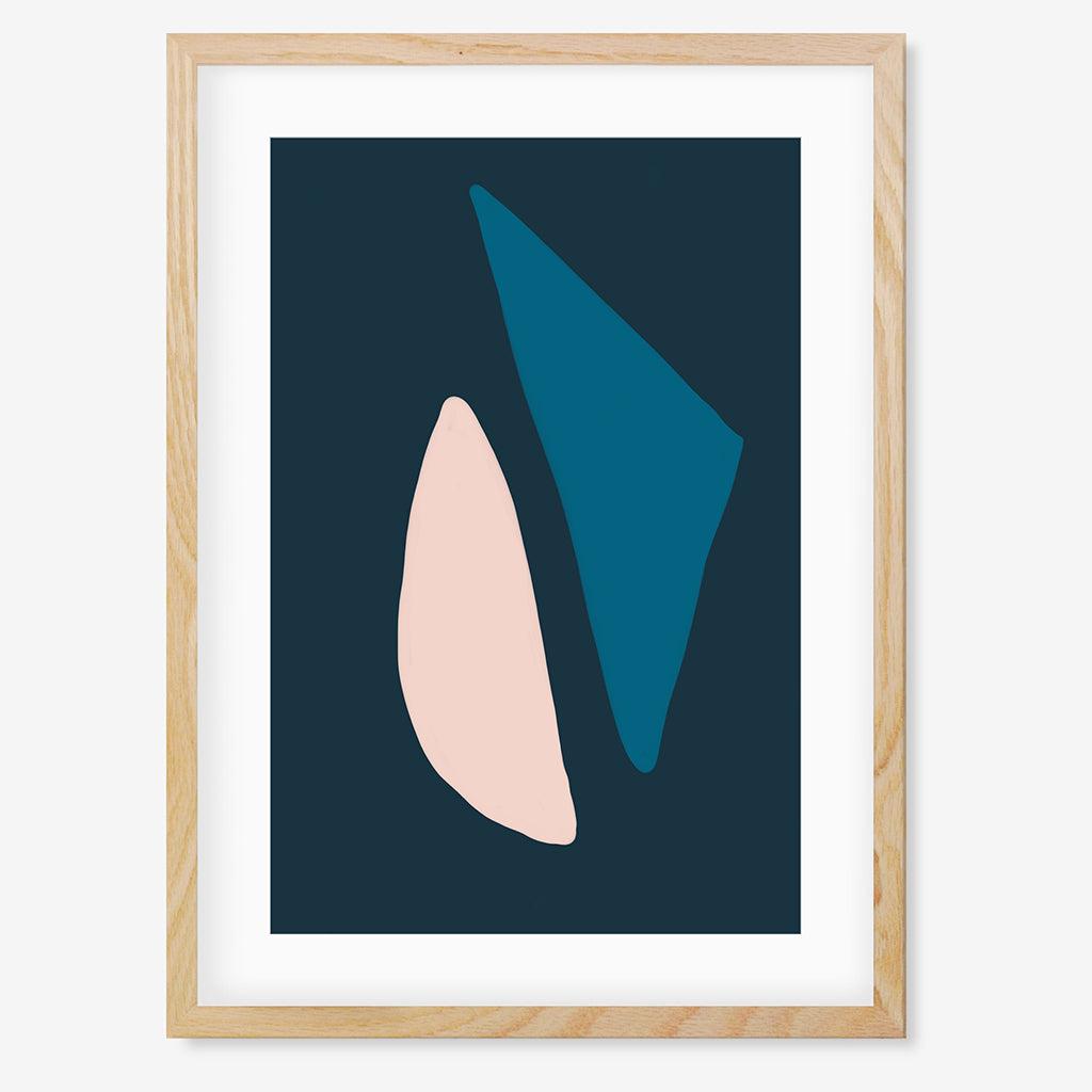 Navy & Pink Shapes Art Print - Oak Frame - Abstract House