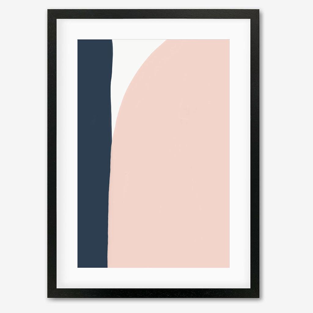 Navy And Pink Art Print - Black Frame - Abstract House