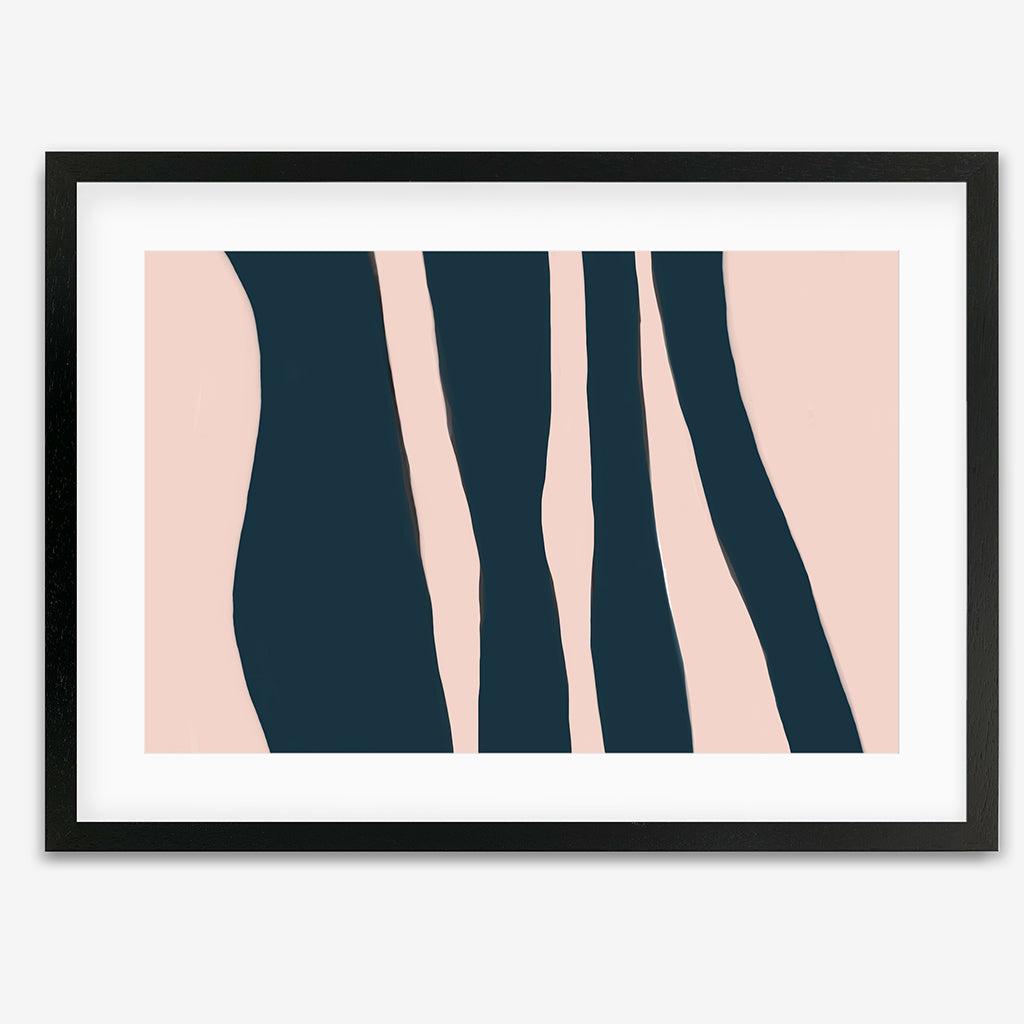 Blush On Navy Stripes Art Print - Black Frame - Abstract House