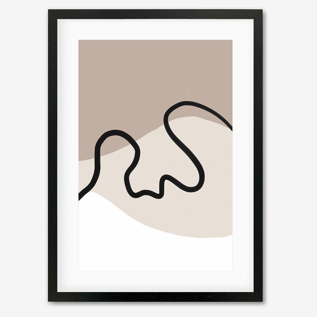 Neutral Brown Lines Art Print - Black Frame - Abstract House