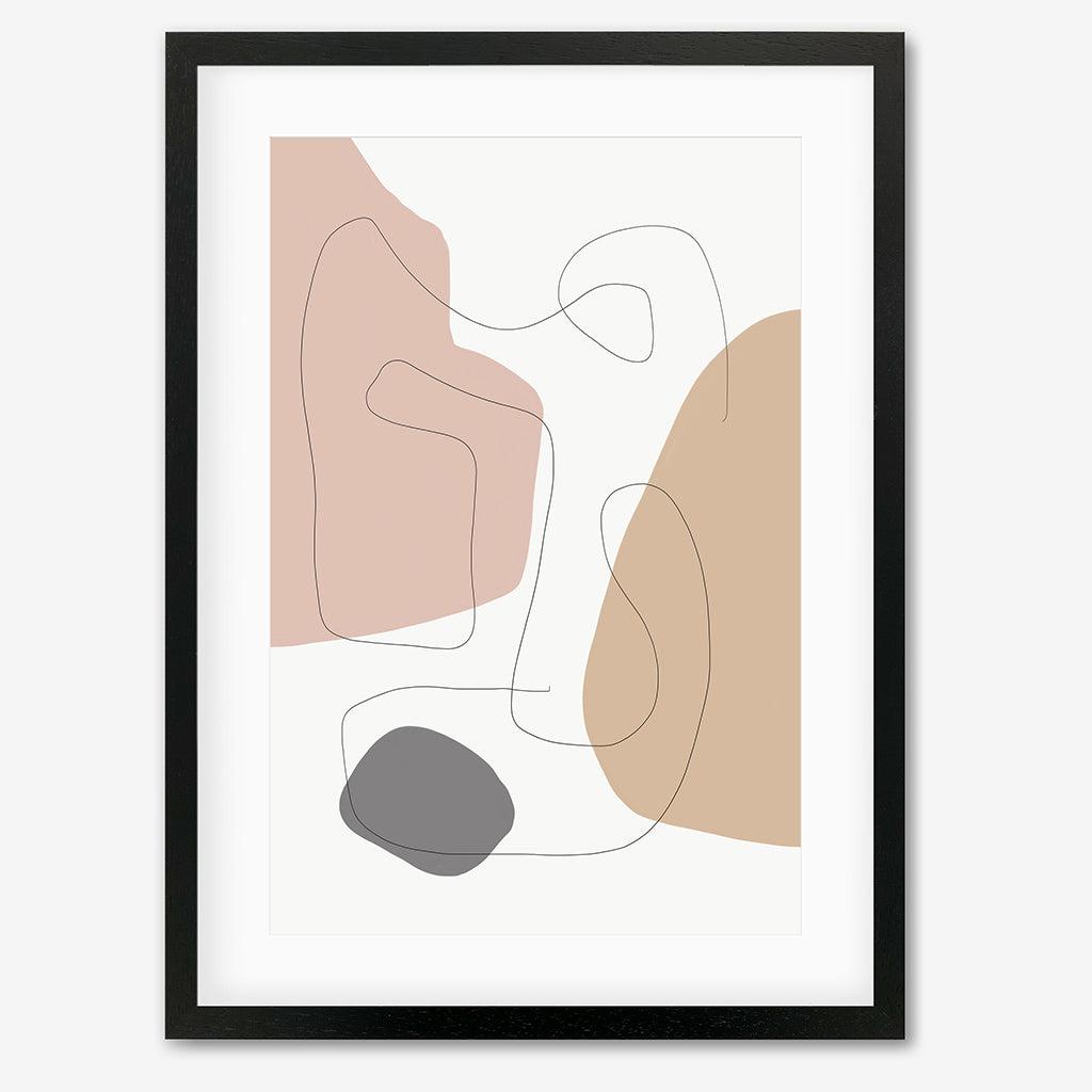 Scandi Shapes With Lines Art Print - Black Frame - Abstract House