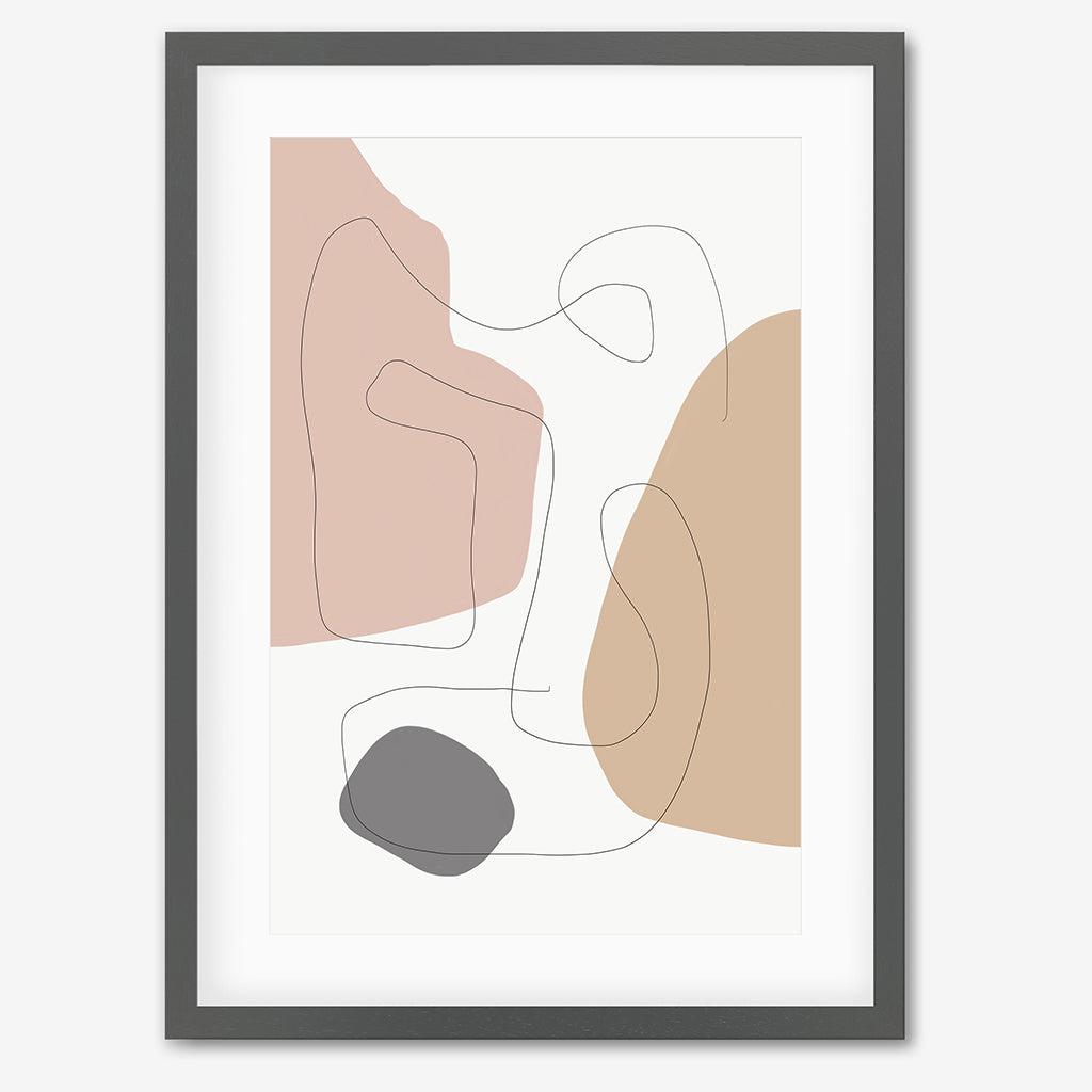 Scandi Shapes With Lines Art Print - Grey Frame - Abstract House