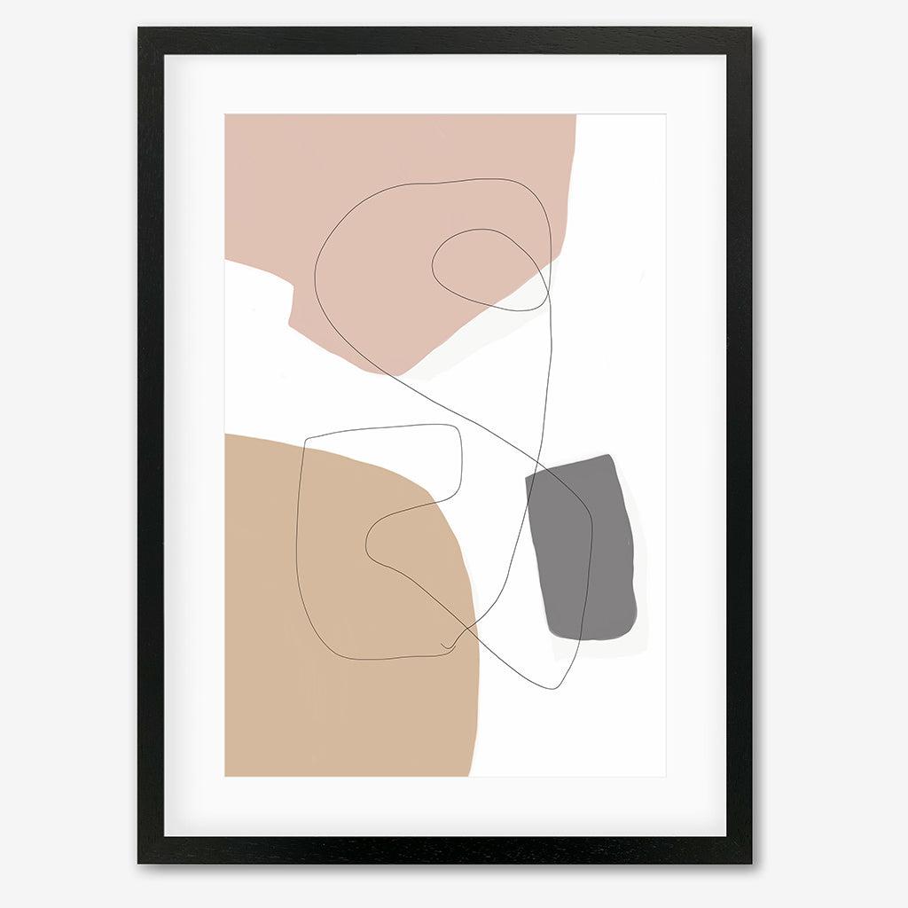 Scandi Shapes With Lines 2 Art Print - Black Frame - Abstract House