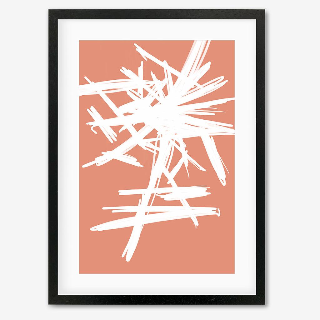 White And Orange Sketch Art Print - Black Frame - Abstract House