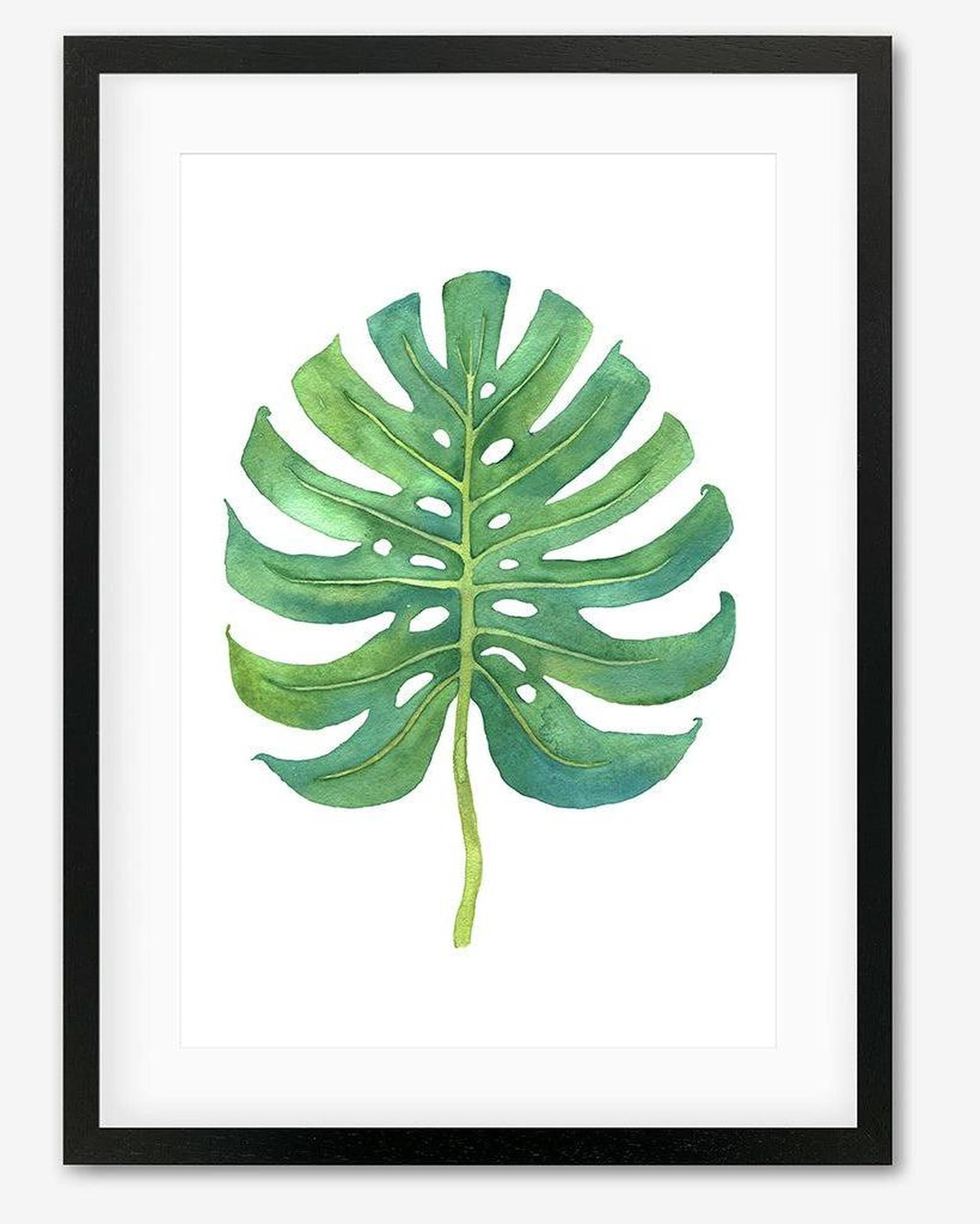 Watercolour Monstera Leaf Framed Art - Black Frame - Abstract House