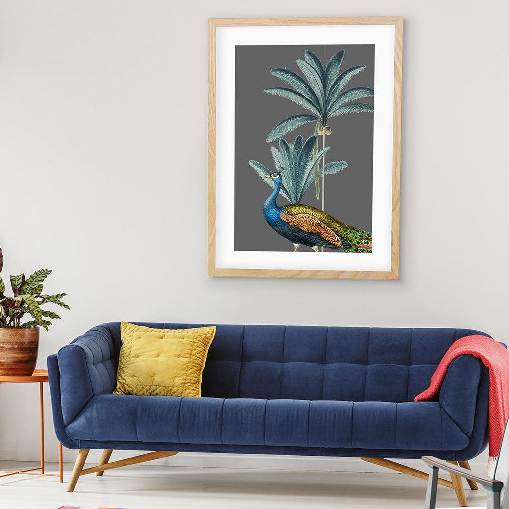 Tropical Jungle Peacock Grey Art Print - - Abstract House
