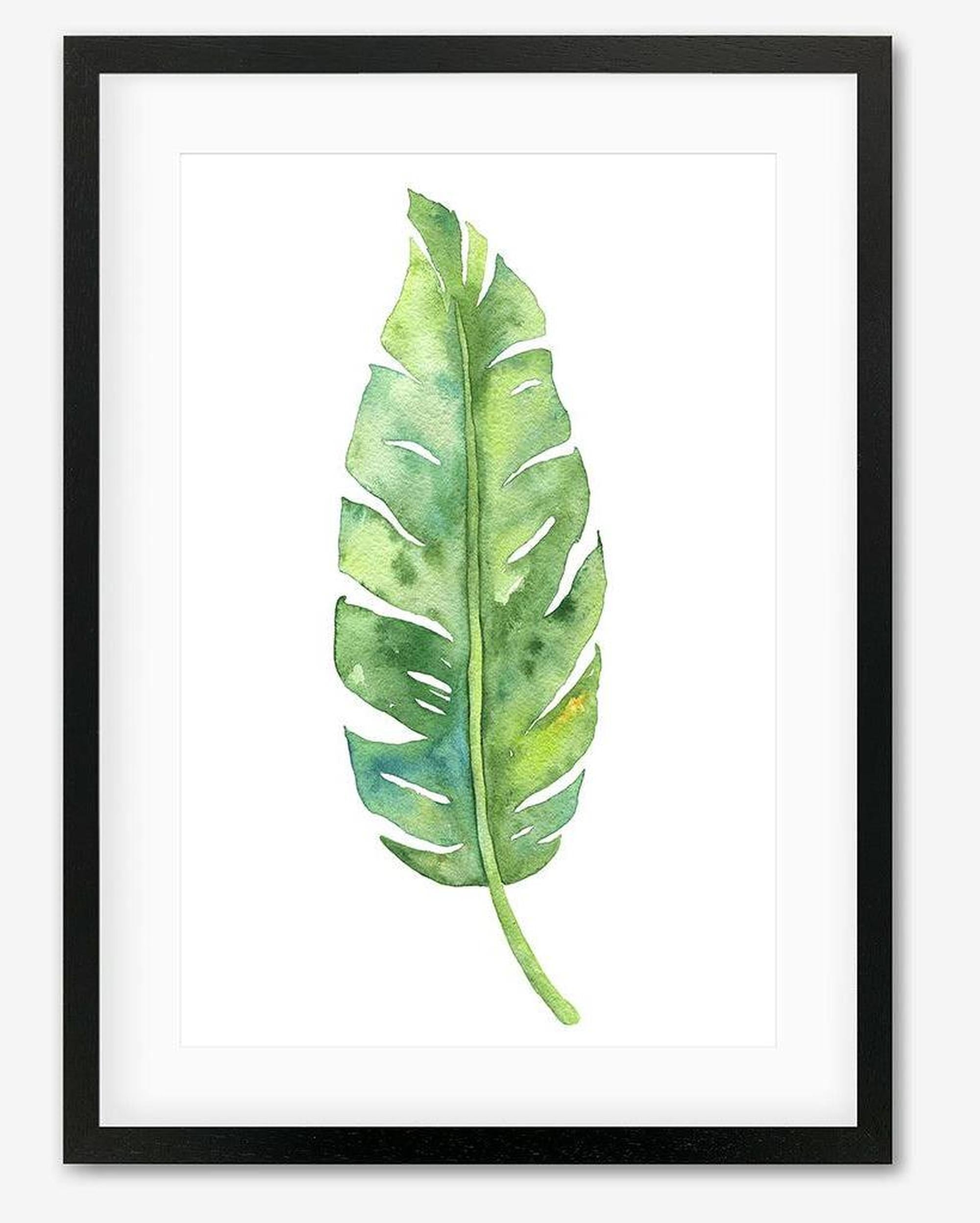 Botanical Watercolour Leaf Framed Art - Black Frame - Abstract House