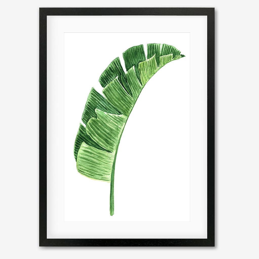 Textured Green Watercolour Leaf Art Print - Black Frame - Abstract House