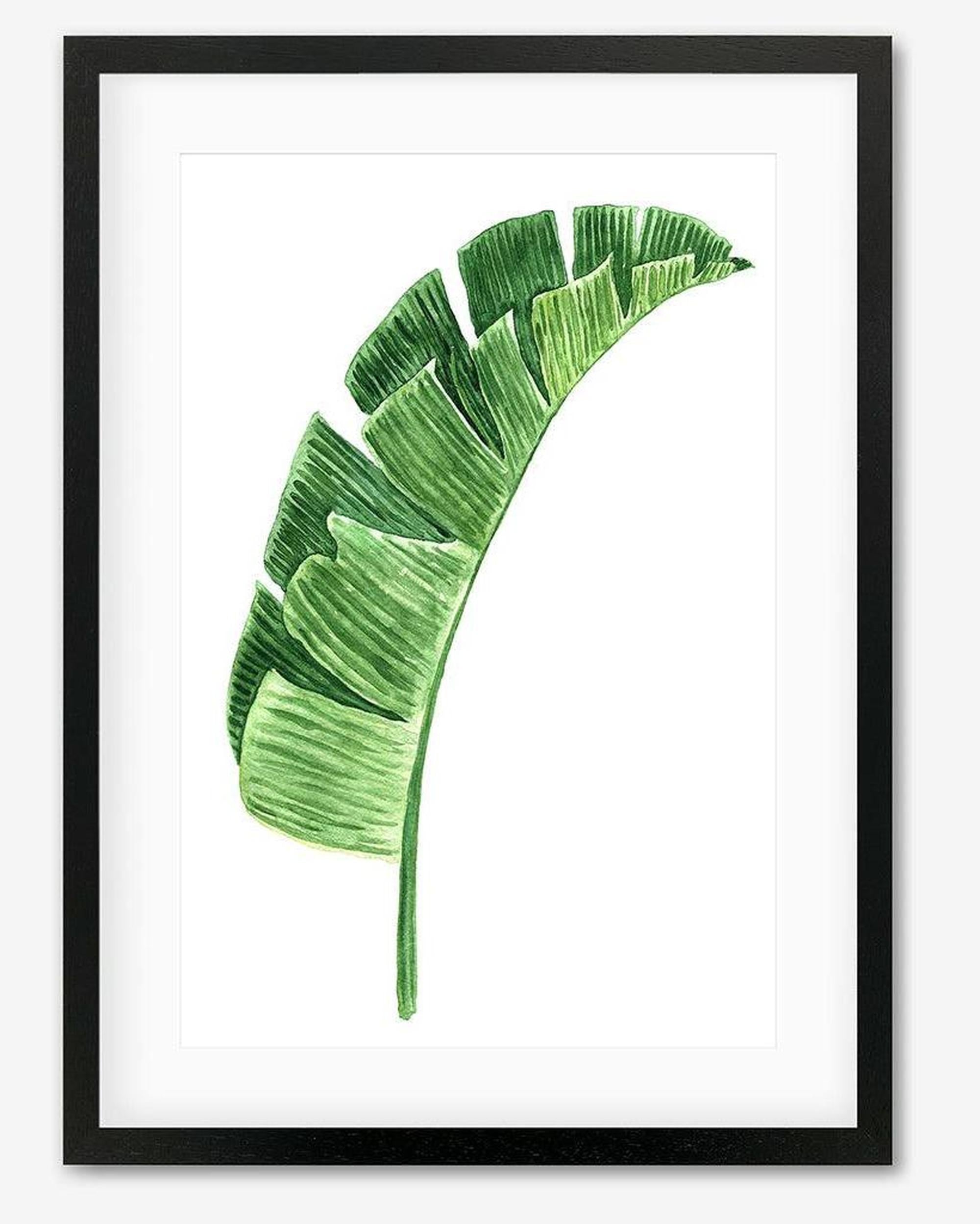 Textured Green Watercolour Leaf Framed Art - Black Frame - Abstract House