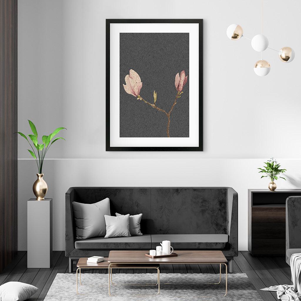 Grey Vintage Rose Art Print - - Abstract House