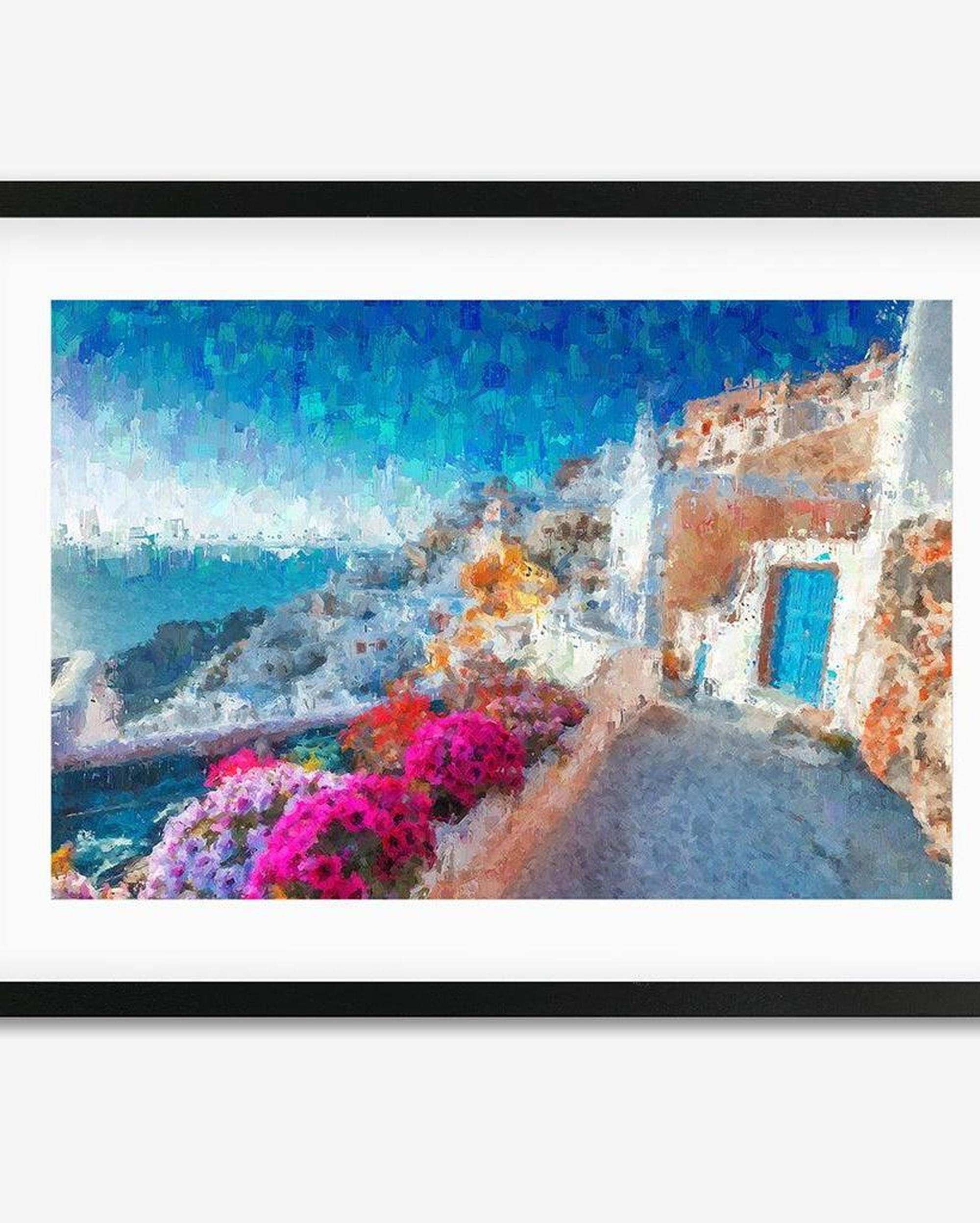 Santorini View Over The Bay Framed Art - Black Frame - Abstract House