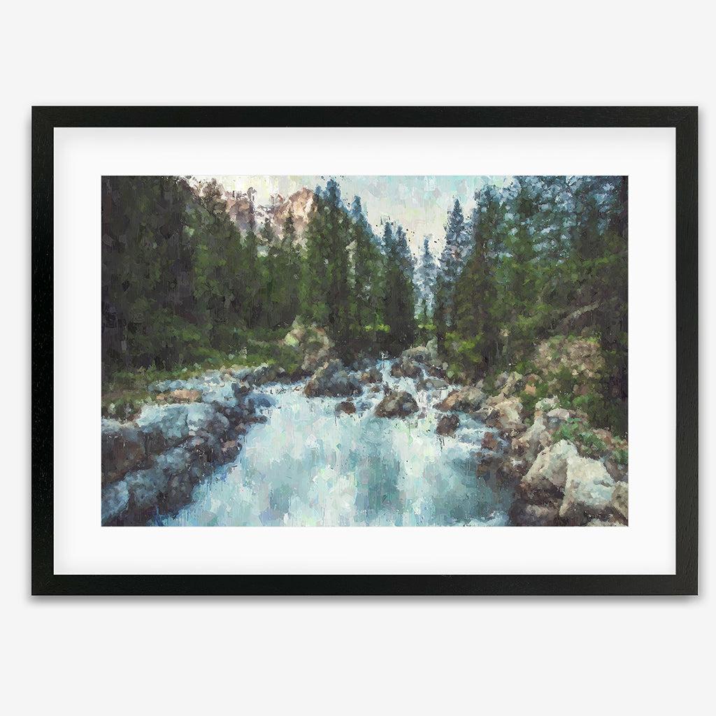 Waterfall In The Forest Art Print - Black Frame - Abstract House