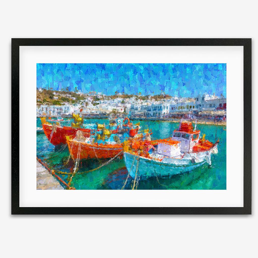 Fishing Boats In Portuguese Port Art Print - Black Frame - Abstract House