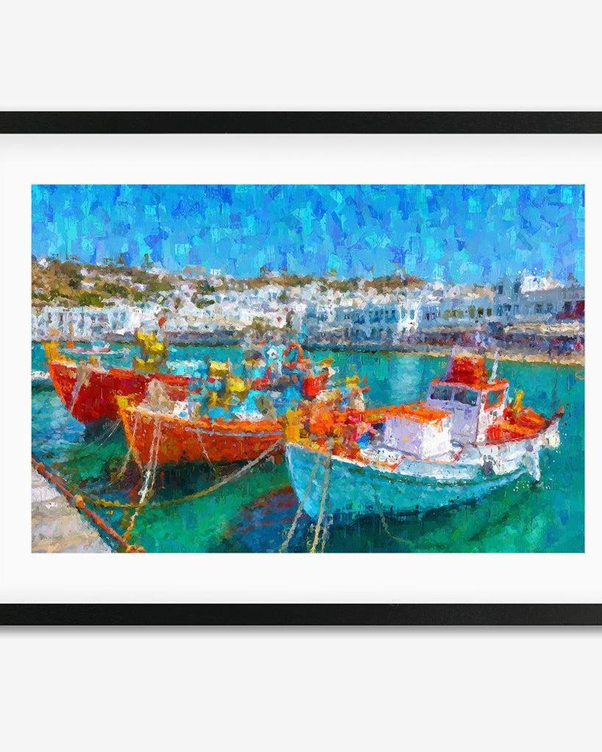 Fishing Boats In Portuguese Port Framed Art - Black Frame - Abstract House