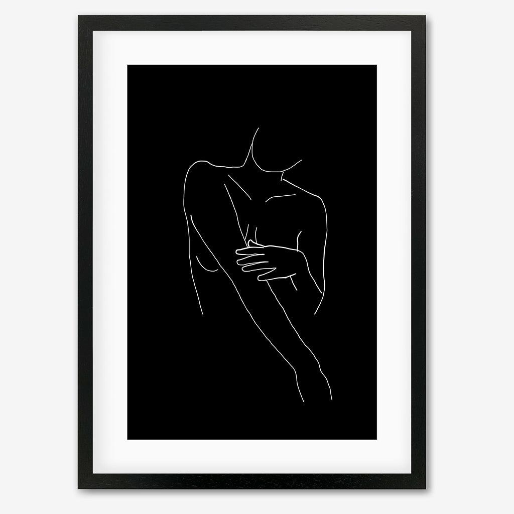 Black On White Female Line Drawing Art Print - Black Frame - Abstract House