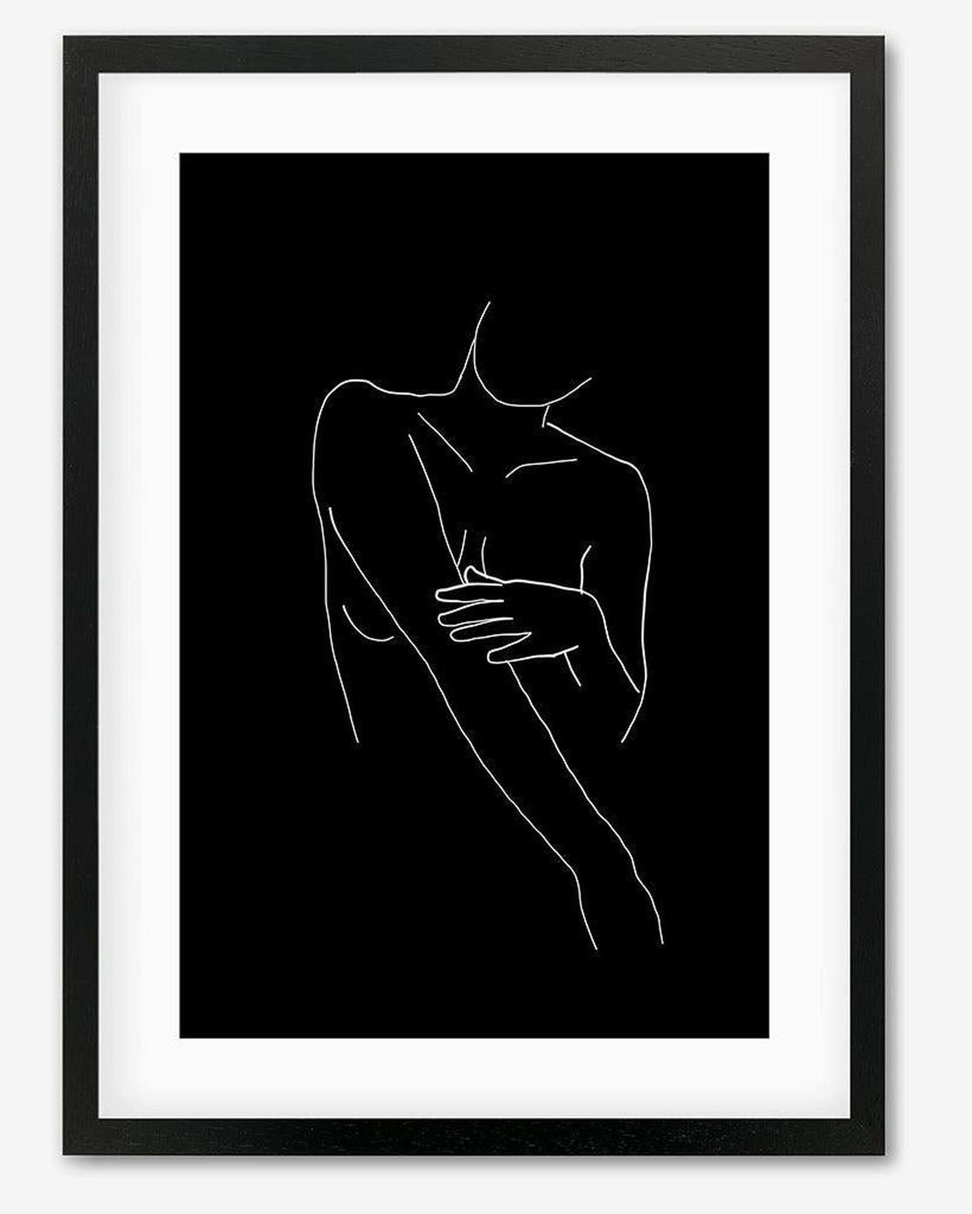 Black On White Female Line Drawing Framed Art - Black Frame - Abstract House