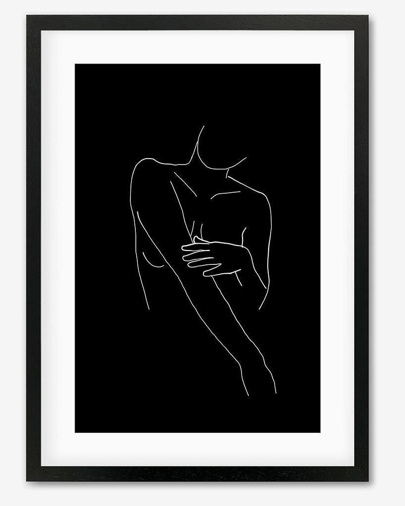 Black On White Female Line Drawing Framed Art - Black Frame - Abstract House