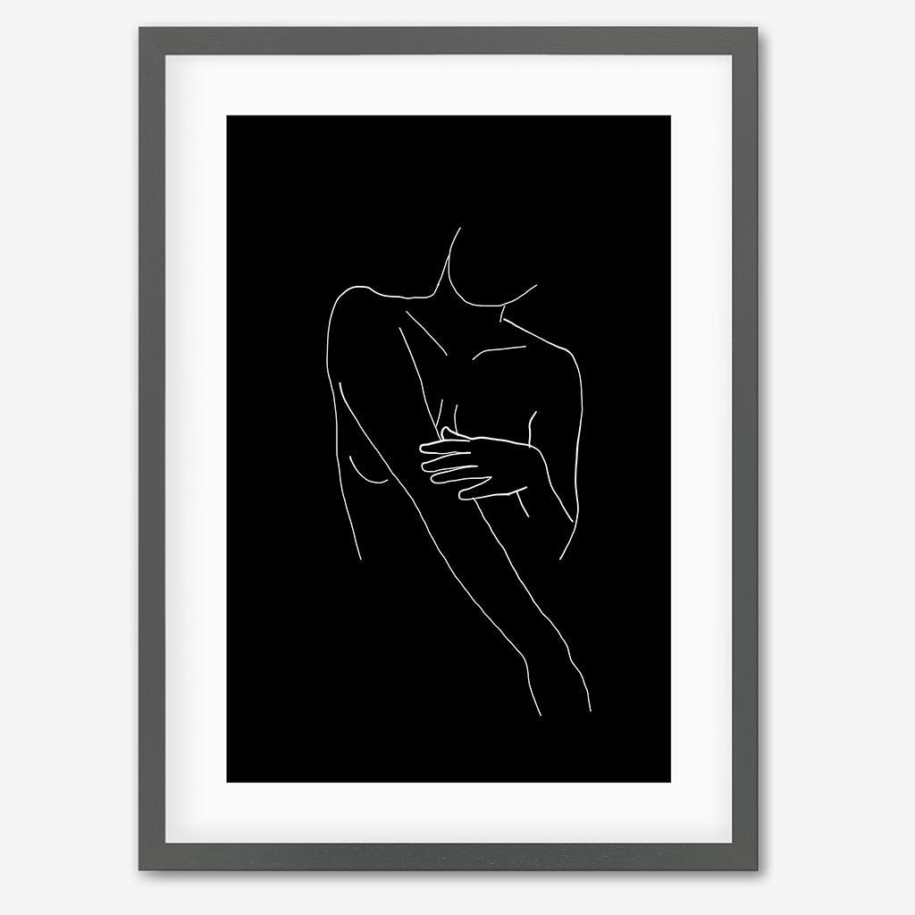 Black On White Female Line Drawing Art Print - Grey Frame - Abstract House