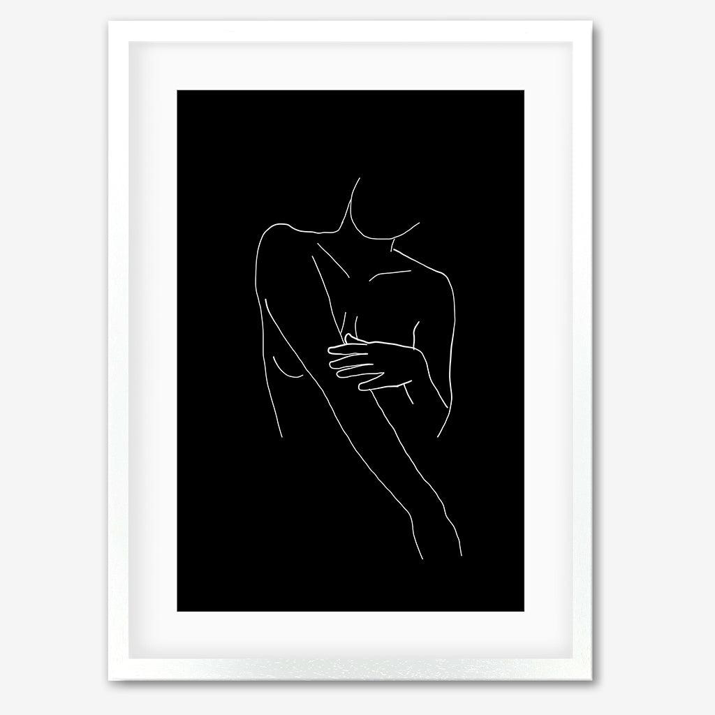 Black On White Female Line Drawing Art Print - White Frame - Abstract House