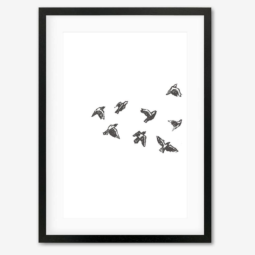 Watercolour Birds 1 Art Print - Black Frame - Abstract House