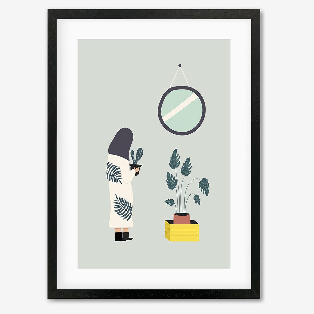 Plant Life Girl Cactus Art Print - Black Frame - Abstract House