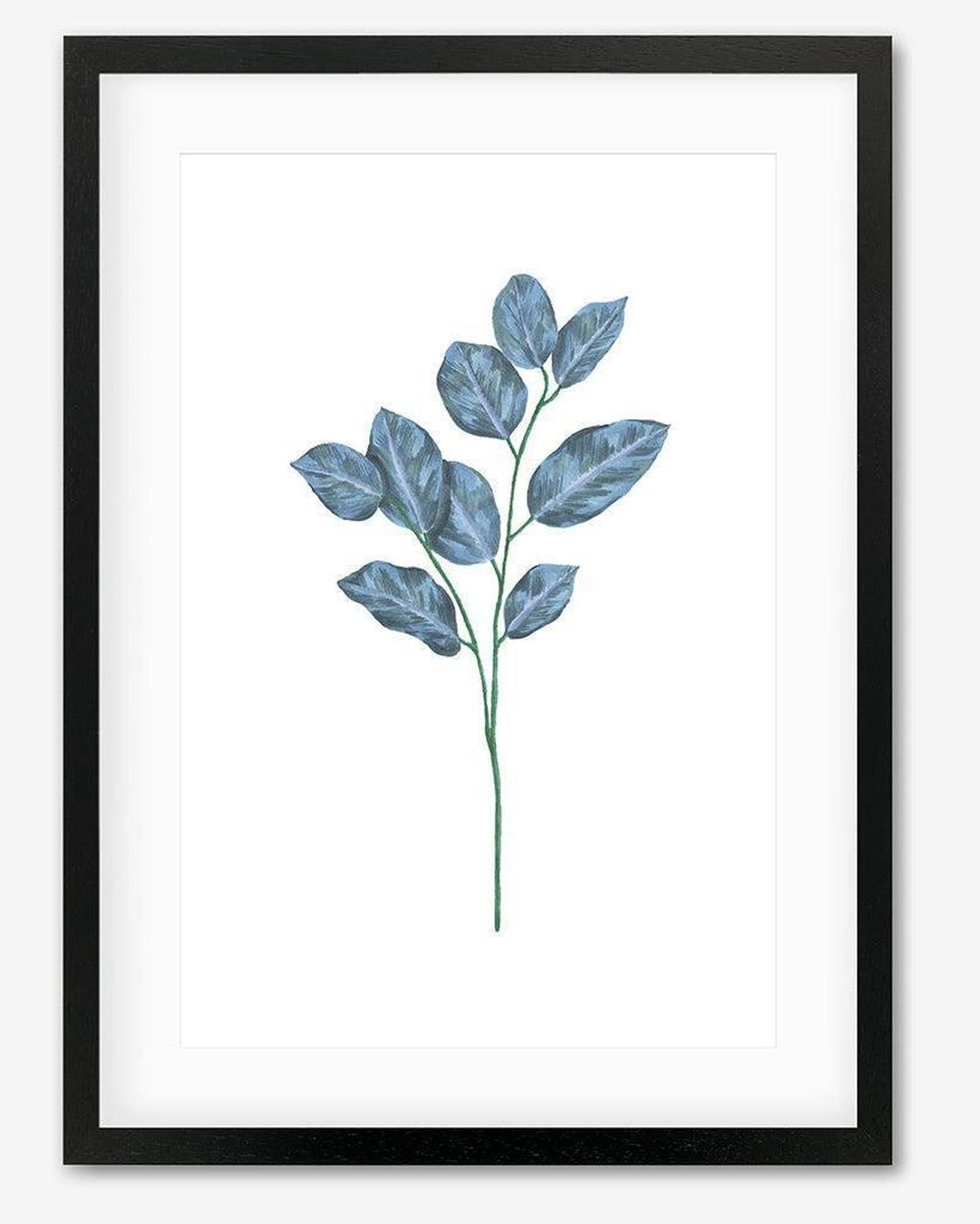 Blue Botanical Stem Framed Art - Black Frame - Abstract House
