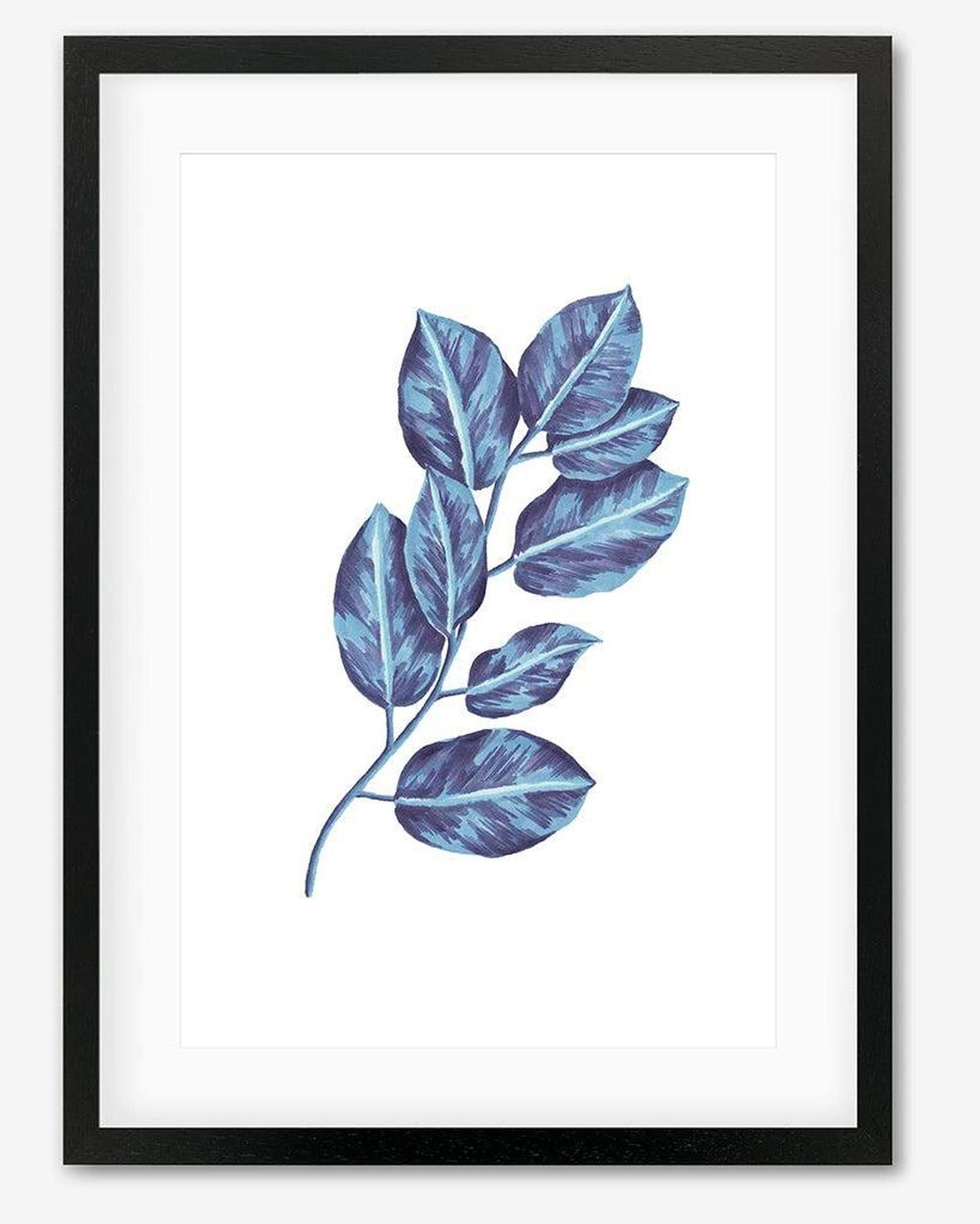 Blue Botanical Leaves Framed Art - Black Frame - Abstract House