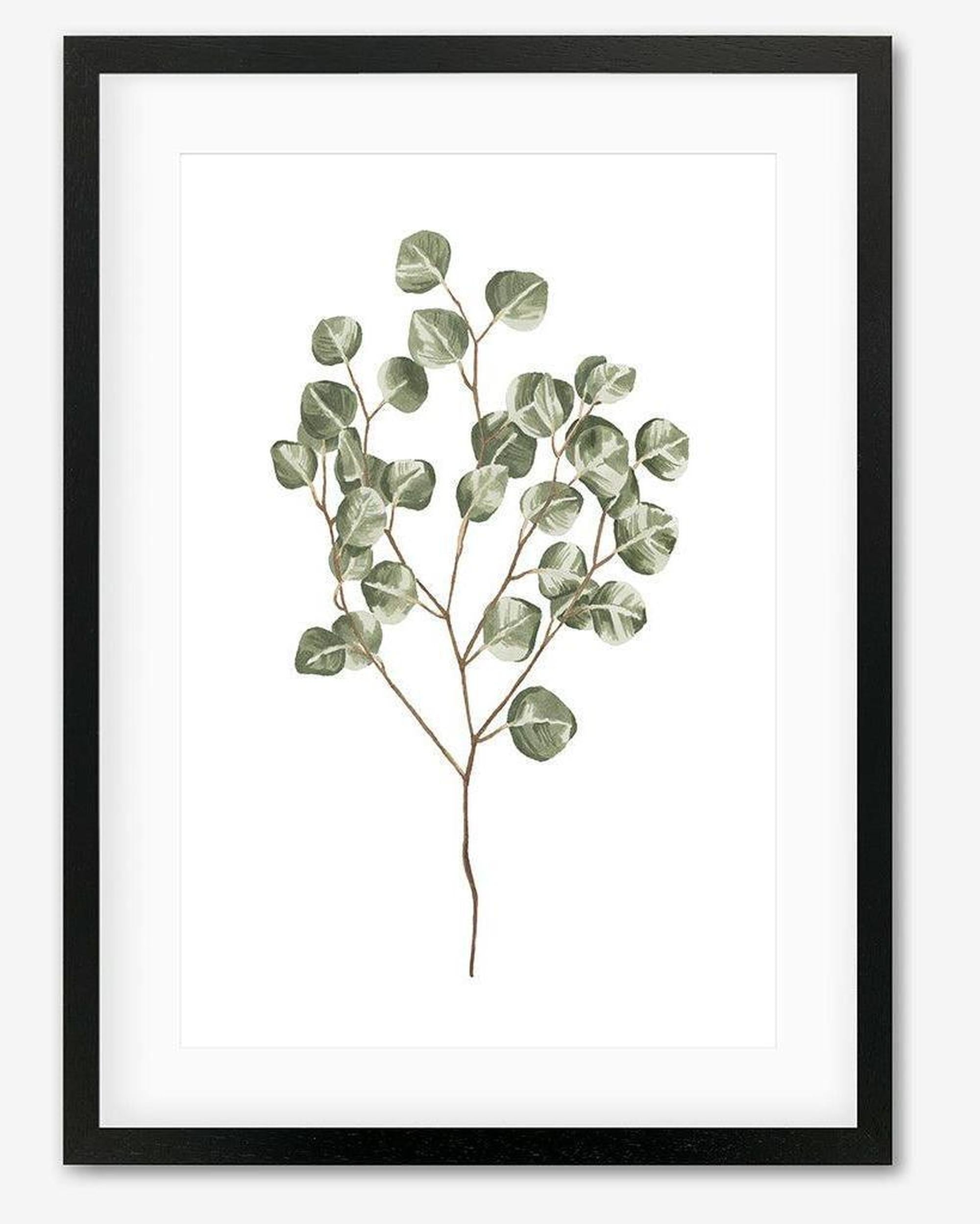 Pale Green Leaves Framed Art - Black Frame - Abstract House