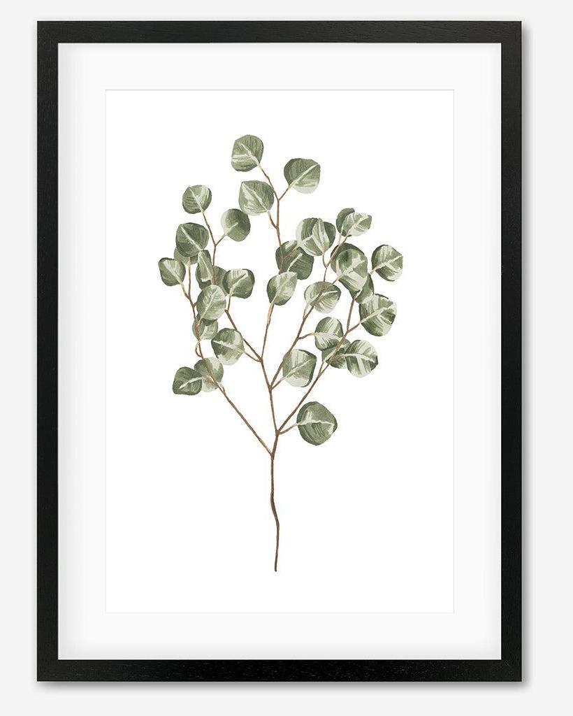 Pale Green Leaves Framed Art - Black Frame - Abstract House