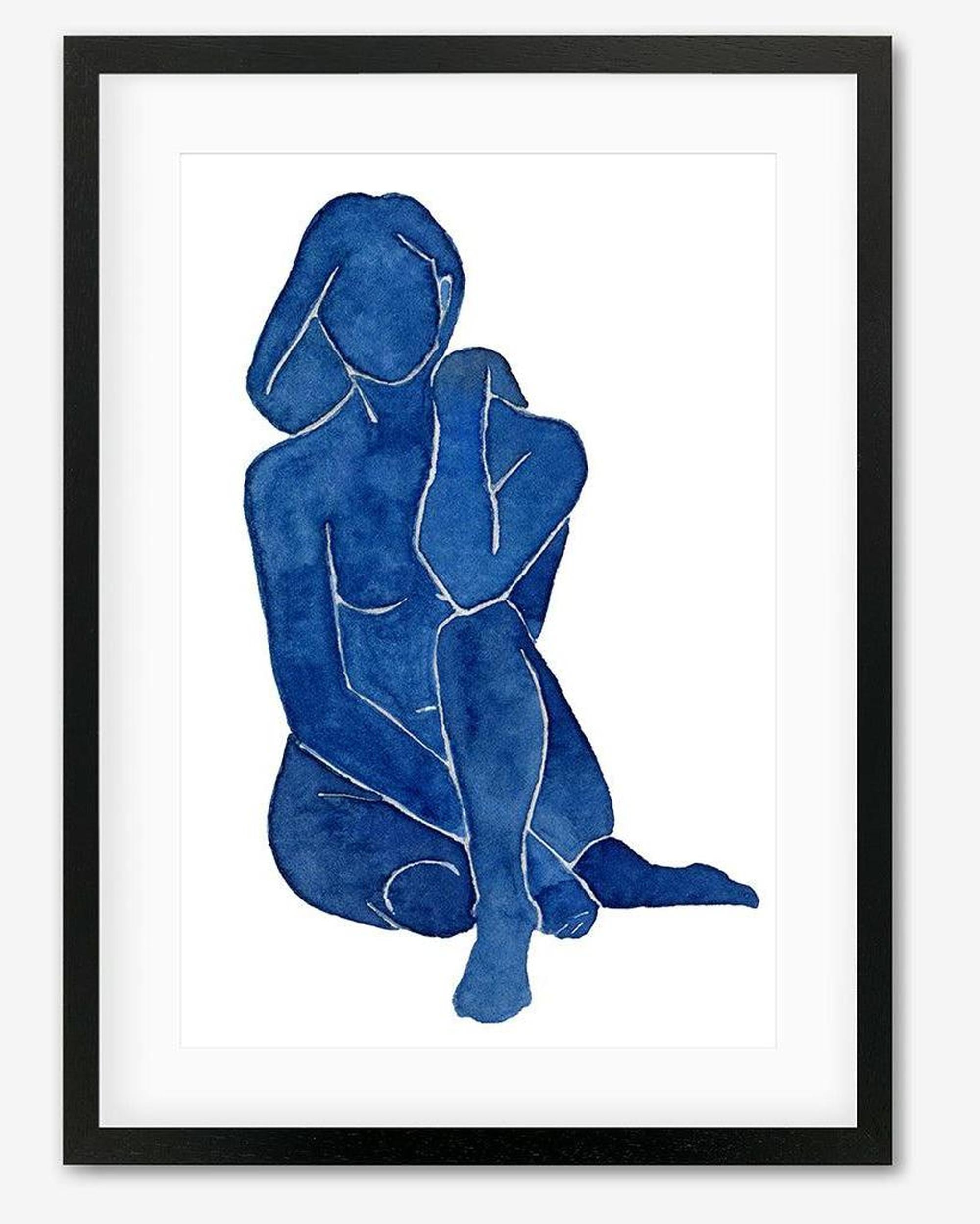 Blue Female Nude Framed Art - Black Frame - Abstract House
