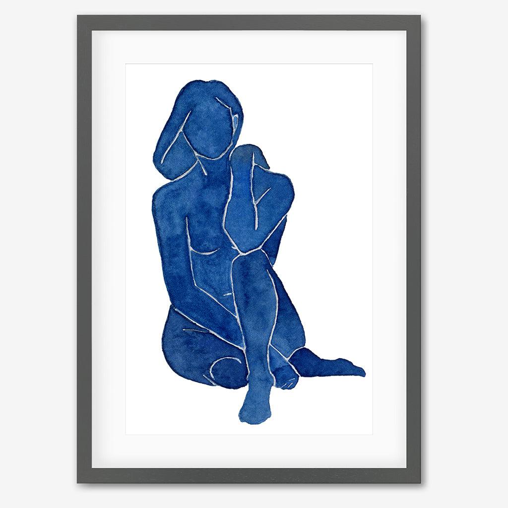 Blue Female Nude Art Print - Grey Frame - Abstract House