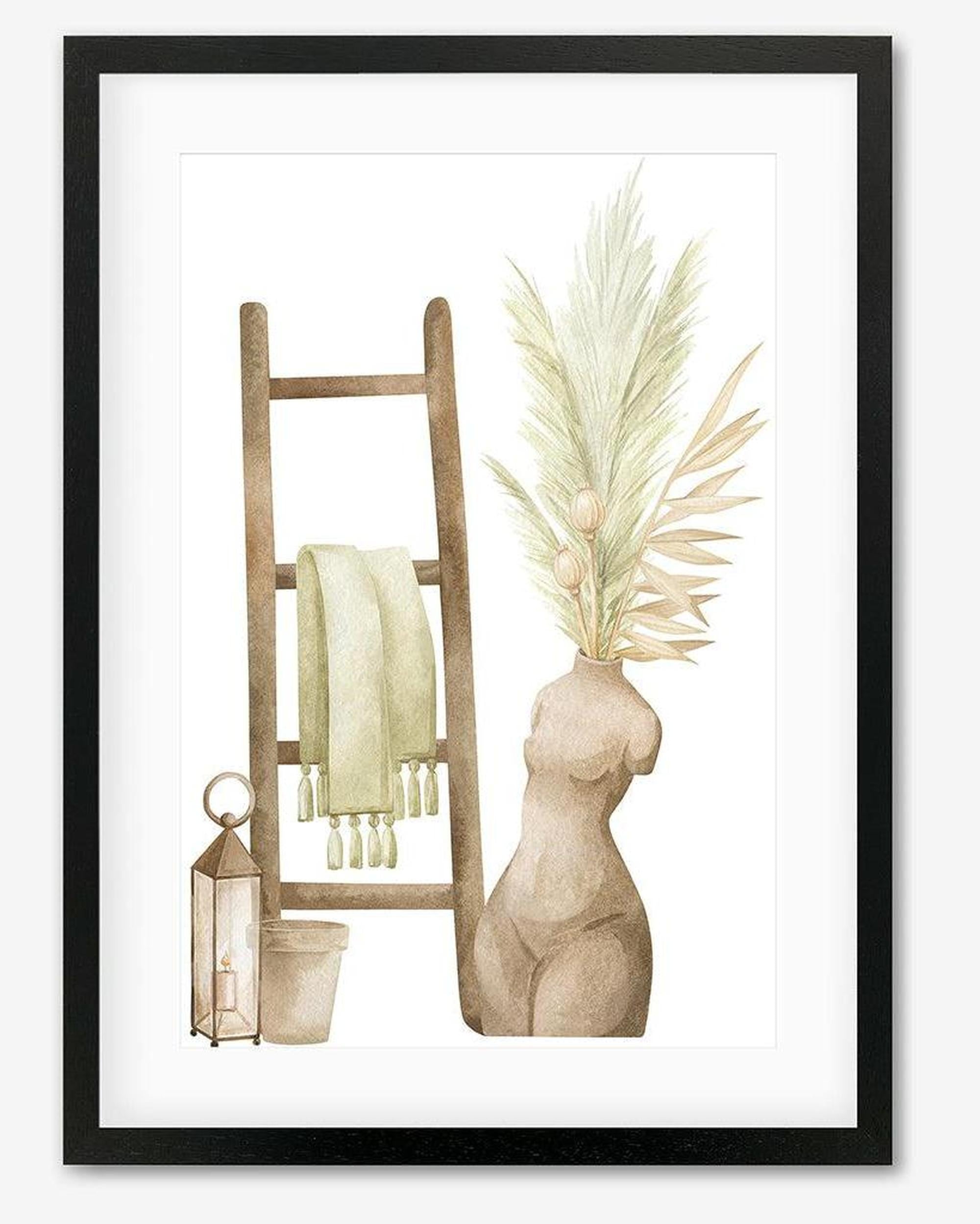 Bohemian Vibes Watercolour Framed Art - Black Frame - Abstract House
