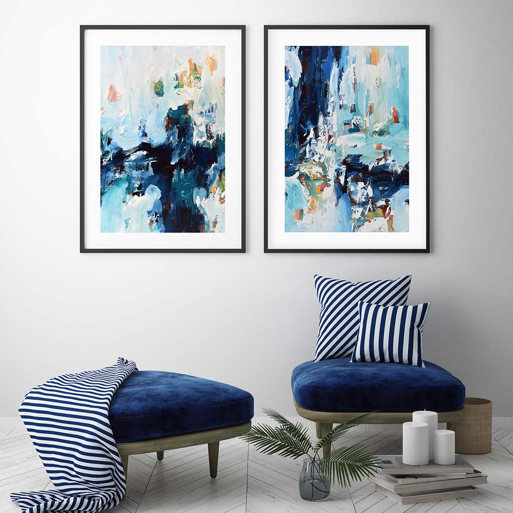Abstract Blue Tones - Print Set Of 2-framed-Wall Art Print Set Of 2-Abstract House