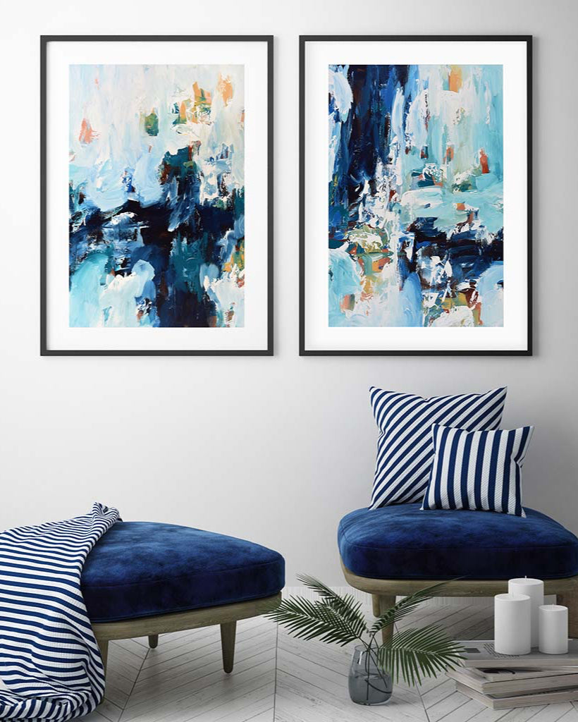 Abstract Blue Tones - Print Set Of 2-framed-Wall Art Print Set Of 2-Abstract House