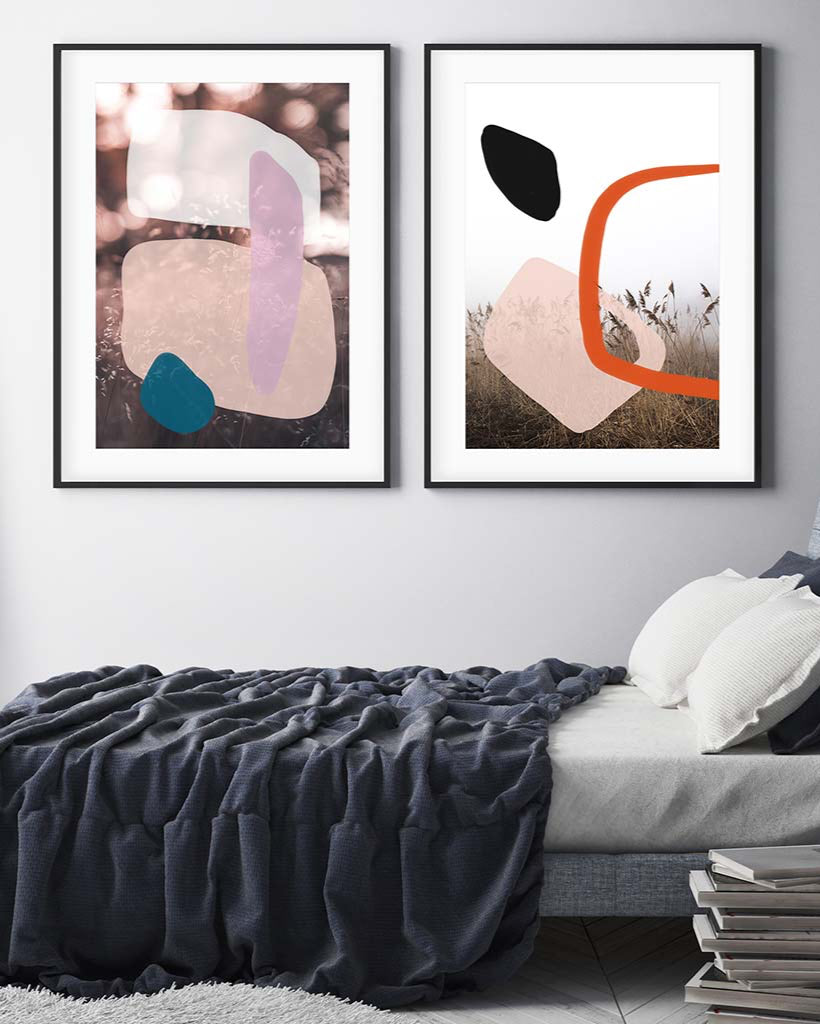 Abstract Fields Pastel - Print Set Of 2-framed-Wall Art Print Set Of 2-Abstract House