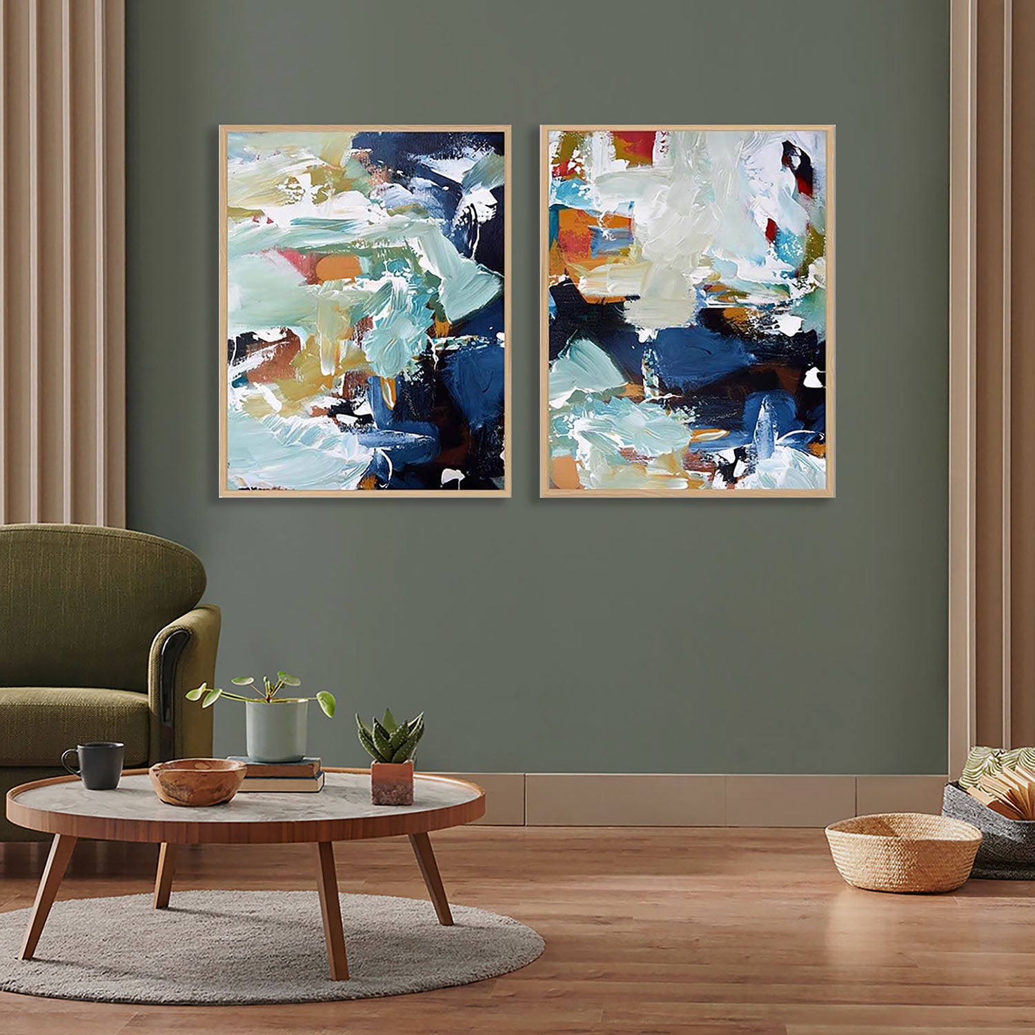 Abstract River Canvas Set Of 2-framed-Canvas Set Of 2-Abstract House