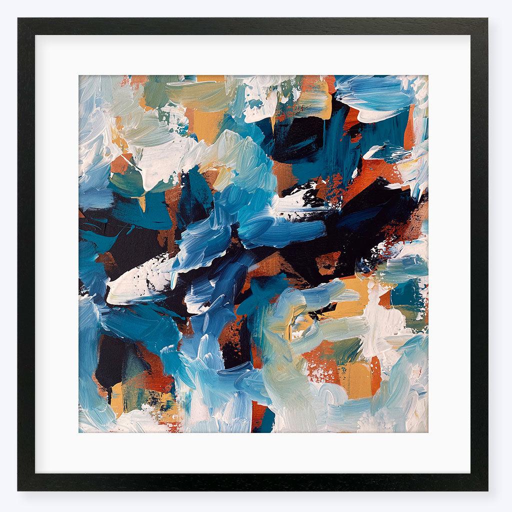 Blue Coastline Abstract Art Print - Black Frame - Abstract House